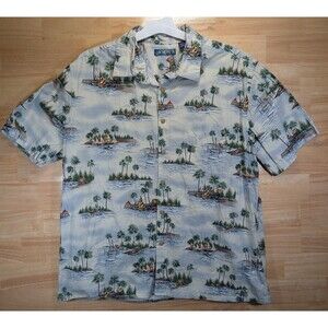 Campia Men’s XL Hawaiian Shirt Beige Island Print Cotton Short Sleeve